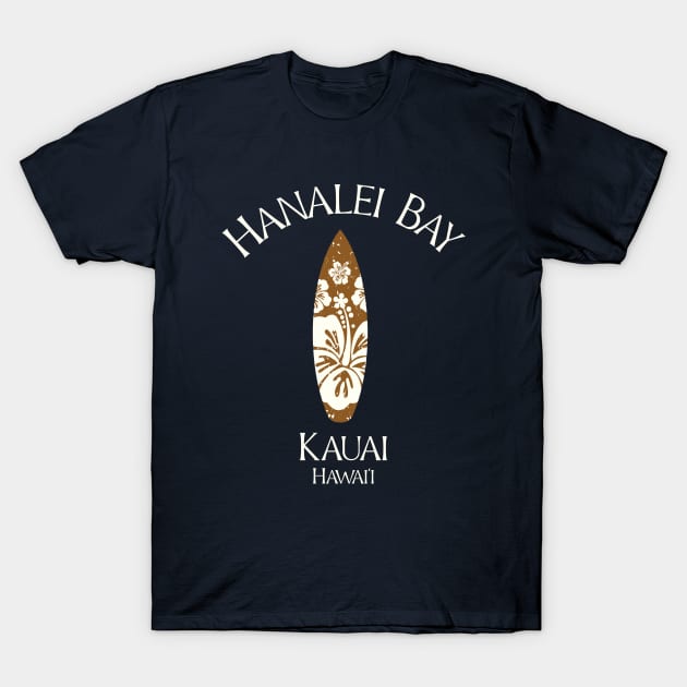Hanalei Bay Kauai Hawaii Vintage Surfboard Plumeria T-Shirt by TGKelly